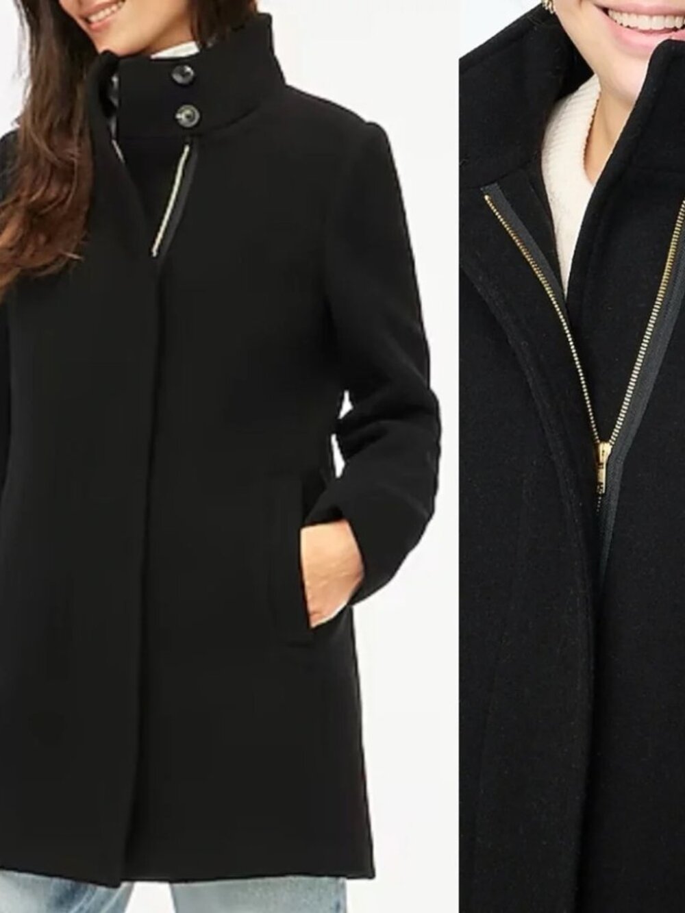 J. Crew Women's Black City Coat With Button Neck Sz 10 Style BU261 NWT